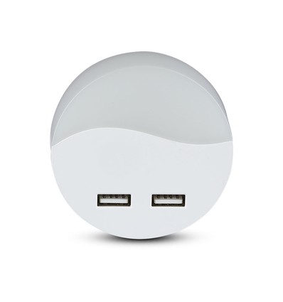 V-Tac Natlampe med USB - Automatisk tenning ved mørke, 0,45W, Rund, 3000K, Samsung Chip