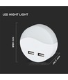 V-Tac Natlampe med USB - Automatisk tenning ved mørke, 0,45W, Rund, 3000K, Samsung Chip