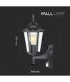 E27 Vegglampe m. sensor - IP44 utendørs, sort, uten lyskilde