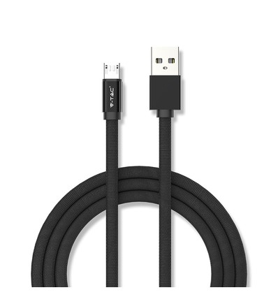 MicroUSB-kabel 1m svart - Bomullsstoff, MicroUSB til USB-A