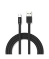 MicroUSB-kabel 1m svart - Bomullsstoff, MicroUSB til USB-A