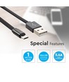 MicroUSB-kabel 1m svart - Bomullsstoff, MicroUSB til USB-A