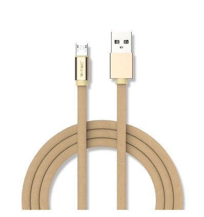 MicroUSB-kabel 1m gull - Bomullsstoff, MicroUSB til USB-A
