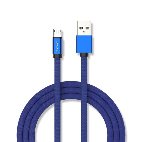 1m Micro USB kabel, 2.4A - Blå, Ruby Series, bomullsflettet, hurtig lading