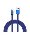 1m Micro USB kabel, 2.4A - Blå, Ruby Series, bomullsflettet, hurtig lading