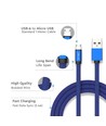 1m Micro USB kabel, 2.4A - Blå, Ruby Series, bomullsflettet, hurtig lading