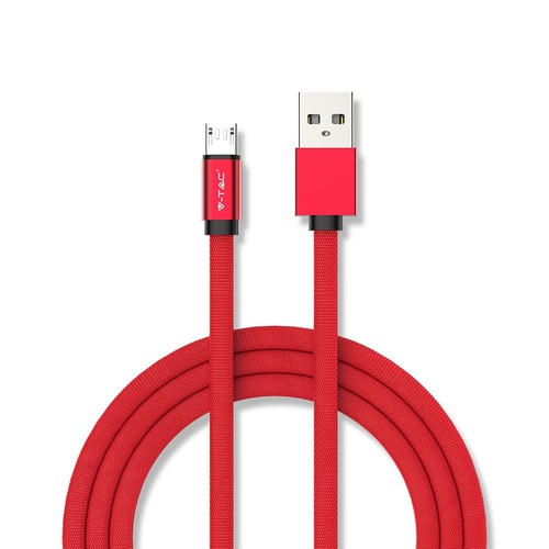 MicroUSB-kabel 1m rød - Bomullsstoff, MicroUSB til USB-A