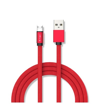 1m Micro USB flettet kabel med bomullsstoff - rød (Ruby-serien)