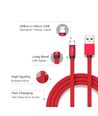 MicroUSB-kabel 1m rød - Bomullsstoff, MicroUSB til USB-A