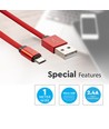 1m Micro USB flettet kabel med bomullsstoff - rød (Ruby-serien)