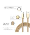 1m Type-C USB kabel i gull - Ruby Series, bomullsflettet, USB-C til USB-A