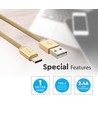 1m Type-C USB kabel i gull - Ruby Series, bomullsflettet, USB-C til USB-A