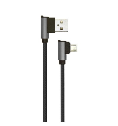 1m Micro USB kabel L-Type, 2.4A - Black Diamond Series, sort, vevd bomull