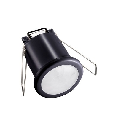 PIR taksensor for innbygging, 360° - Sort, IP20, deteksjonsavstand opptil 8m, hullmål: Ø4cm