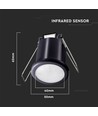 PIR taksensor Ø4cm for innbygging, 360° - Sort, IP20, deteksjon opptil 8m, hullmål: Ø4cm