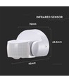 Infrarød bevegelsessensor, hvit - IP65, 180°/360°, max 600W LED, rekkevidde 12m, utendørs/innendørs