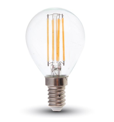 E14 6W LED kronepære - P45, filament, klart glass