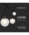 3m LED lyskjede med 6 pærer - Ø15cm pærer, E27 sokkel, IP65 utendørs, matt sort, kan sammenkobles