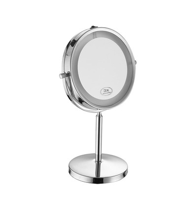 3W LED kosmetikkspeil med lys - 7 tommer, 1X og 3X forstørrelse, 360° rotasjon, batteridrevet, krom finish