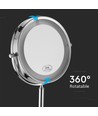 3W LED kosmetikkspeil med lys - 7 tommer, 1X og 3X forstørrelse, 360° rotasjon, batteridrevet, krom finish