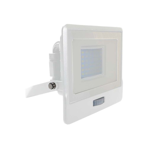 30W lyskaster - PIR-sensor, Samsung-brikke, 6500K, hvitt kabinett.