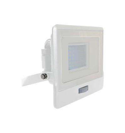 30W lyskaster - PIR-sensor, Samsung-brikke, 6500K, hvitt kabinett.