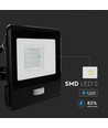 20W LED lyskaster med sensor - Samsung LED chip, IP65, sort, 1m kabel, kald hvit