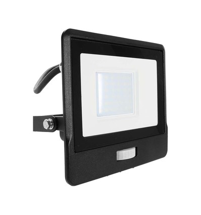 30W LED lyskaster med PIR sensor - Samsung LED chip, IP65, sort, 1m kabel, utendørs