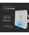 20W lyskaster - PIR-sensor, Samsung-brikke, 1m kabel, 4000K, hvitt hus