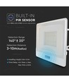 50W projektør - PIR Sensor, Samsung Chip, 1m Kabel, 4000K, Hvit hus