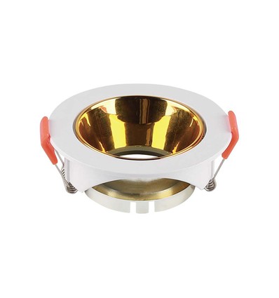 GU10-lampe - rund, hvit ramme, gullreflektor