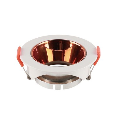 GU10 - Lampe, rund hvit ramme + rosegull reflektor