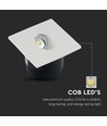 3W kvadratisk LED innfellingsspot til trapper - 4000K, 270lm, hull: 62mm, mål: 80x80mm