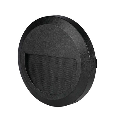 2W LED vegglampe til trapper - Rund, sort, 3000K, 80lm, Ø15cm, inne / ute