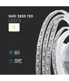 5m 8W/m sprutsikker LED strip - 24V, IP65, 120 LED pr. meter, 6500K