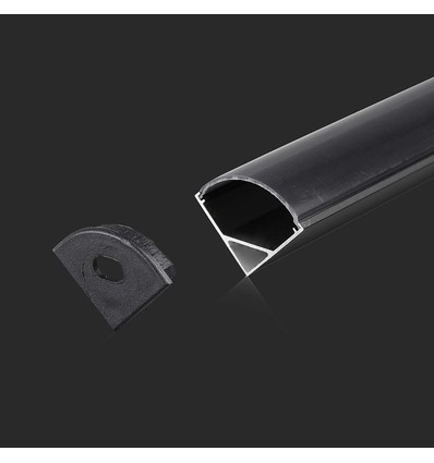 2m Alu hjørneprofil for LED strips, sort - Inkl. deksel, 15,8 x 15,8 mm, IP20