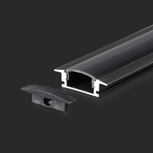 2m aluminiumsprofil for innfelling - Inkl. sort deksel, 24,7 x 7 mm, IP20