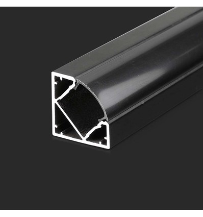 2m hjørne aluminiumsprofil til LED strips - Sort, inkl. melkehvitt deksel, 19x19mm