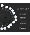 0,5W - Lyspære LED Lysslynge, 10m, 20 Pærer, EU Plugg, 6000K, 24V