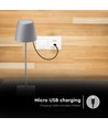 3W oppladbar LED bordlampe, touch dimbar - 5V, Grå, 3000K, 4000mAh batteri, jern
