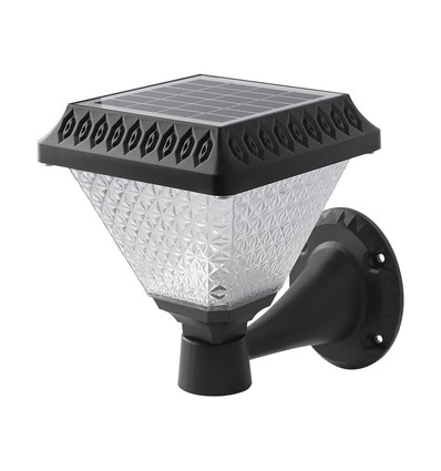 LED Solcelle Vegglampe - RF-kontroll, CCT, 3-i-1, Sort Hus, IP44, 160x160x230mm.