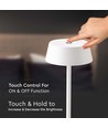 2W oppladbar LED bordlampe, hvit - IP54, touch dimbar, 5V, varm hvit, opptil 10 timers batteri