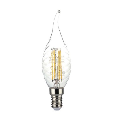 E14 4W LED filament kronepære med svai - 3000K, varm hvit, erstatter 35W