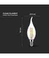 E14 4W LED filament kronepære med svai - 3000K, varm hvit, erstatter 35W