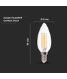 E14 4W LED kronelys filament - 400lm, 6500K, klart glass, 300° lysspredning
