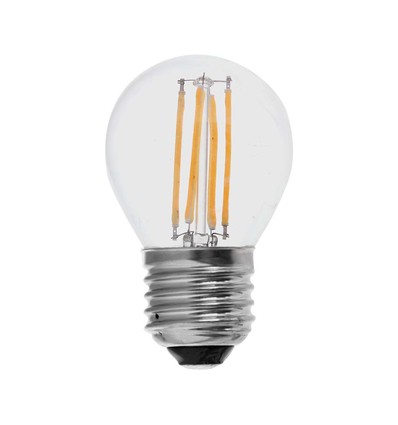 E27 4W LED kronepære - G45, filament, 400lm, 6500K, kald hvit