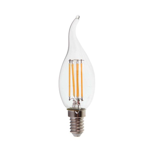 E14 4W LED filament kronelys med flamme - 400lm, 4000K, kald hvit