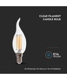 E14 4W LED filament kronelys med flamme - 400lm, 6500K, kald hvit