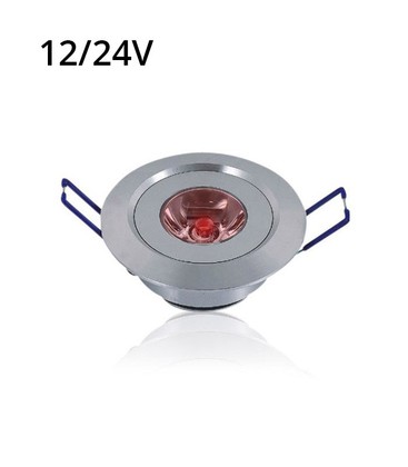 1W LED downlight med rødt lys - hull: Ø4,4-4,8 cm, Mål: Ø5,2 cm, 2,2 cm høy, dimbar, 12V/24V