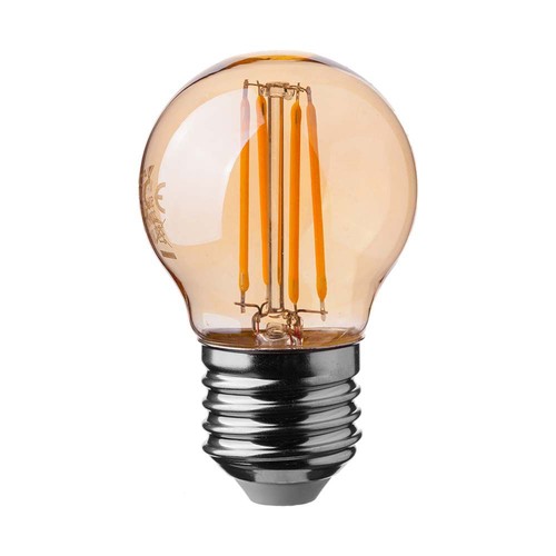 E27 4W LED kronepære - G45, kultråd, 2200K, ravfarget